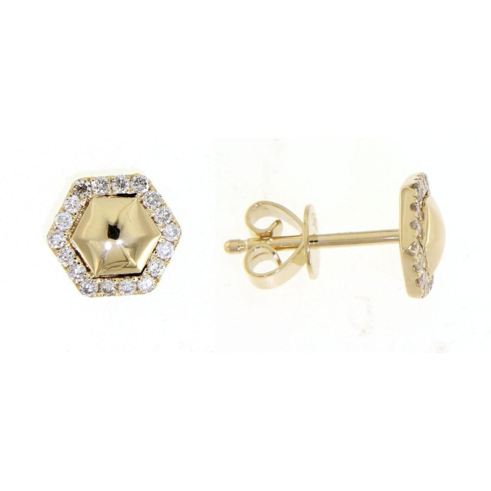 Real Diamond Hexagon Style Little Stud Earrings